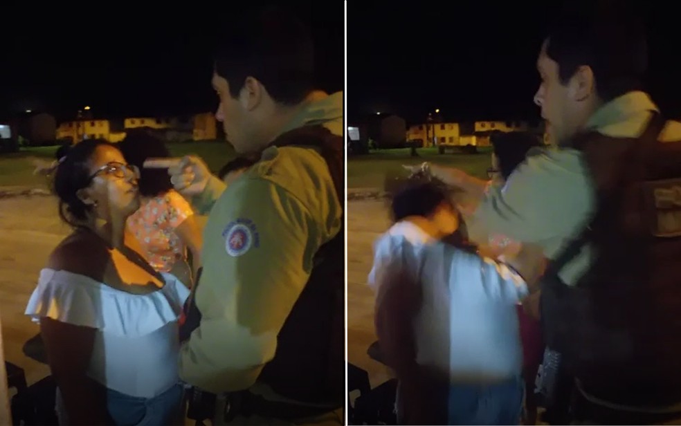 Durante discussão, mulher é agredida por policial na Bahia — Foto: Redes sociais