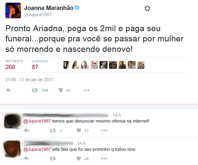 joanna maranhão; ofensas; processo; facebook (Foto: Reprodução)