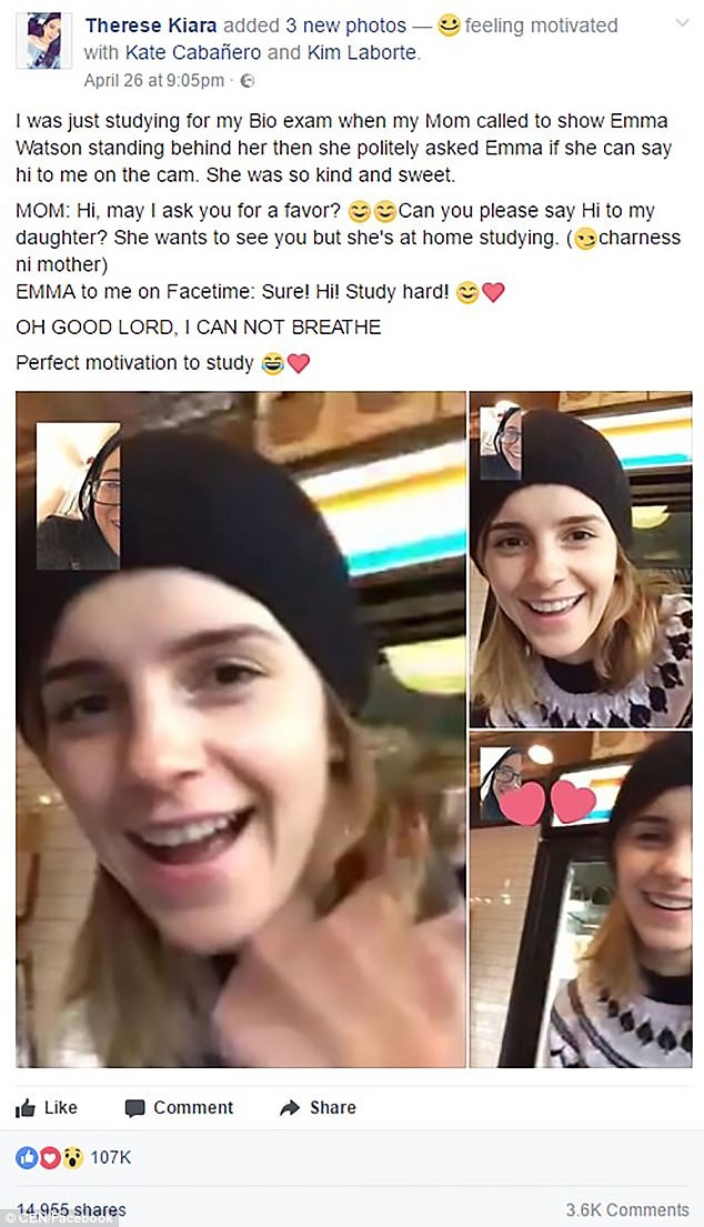 Emma Watson liga para fã pelo FaceTime (Foto: Reprodução)