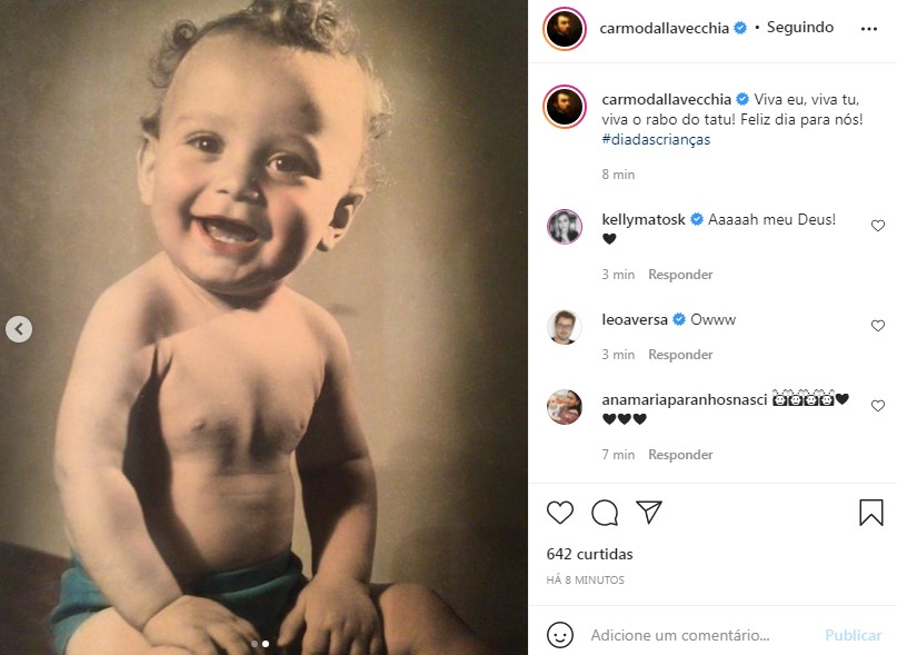 Carmo Dalla Vecchia celebrou a data com foto de sua infância e com clique do filho, Pedro (Foto: Reprodução / Instagram)