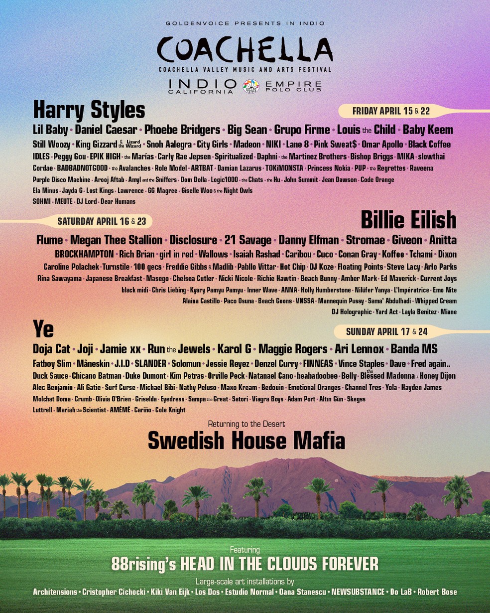 Programação completa do festival Coachella 2022 — Foto: Divulgação