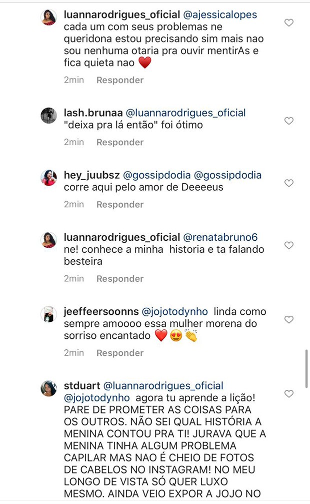 Polêmica entre Jojo Todynho e uma internauta no Instagram (Foto: Reprodução/ Instagram)