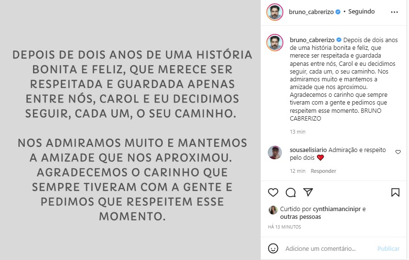 O post de Bruno Cabrerizo (Foto: Reprodução Instagram)
