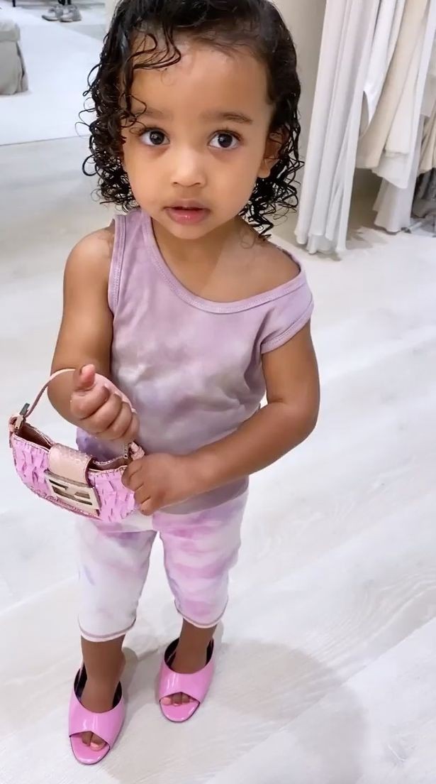 A filha de dois anos de Kim Kardashian e Kanye West fazendo uso de saltos e de uma bolsa da mãe (Foto: Instagram)
