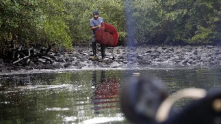 Pescadores ganham diária para recolher lixo de áreas de manguezais da Baía de Guanabara  — Foto: Custodio Coimbra