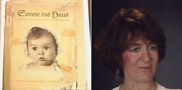 À esquerda, capa de revista nazista ilustrada com a foto da alemã Hessy Taft, aos 6 meses de vida; à direita, a professora, de 80 anos, que vive hoje nos EUA (Foto: Reprodução / YouTube)