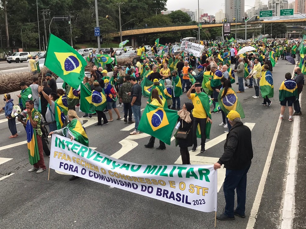 Bolsonaristas na Av. 23 de Maio, neste domingo (8) — Foto: Reprodução