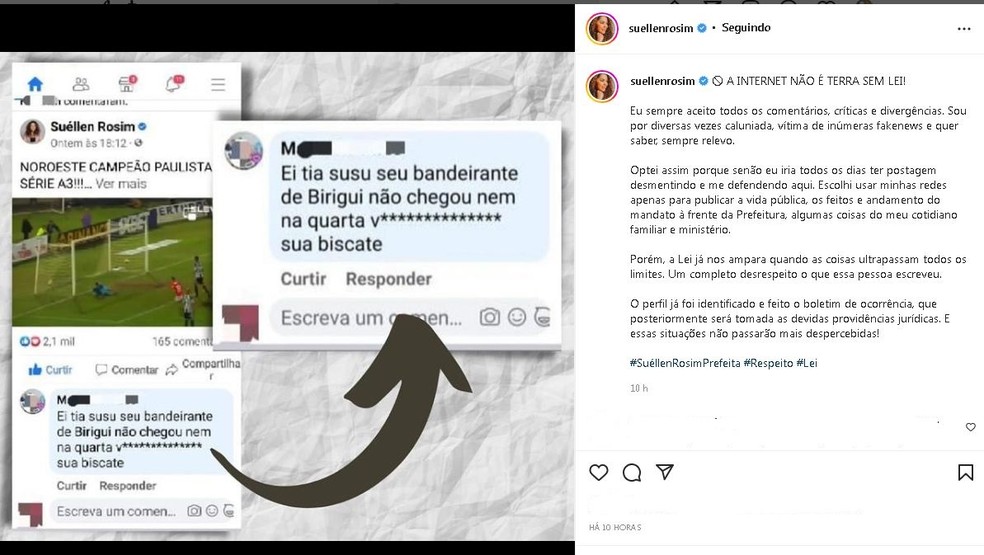 Em postagem, prefeita de Bauru afirma que registrou boletim de ocorrência após ser xingada — Foto: Instagram/Reprodução