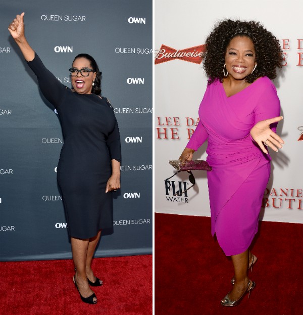 A celebridade Oprah Winfrey recentemente e em foto de 2012 (Foto: Getty Images)