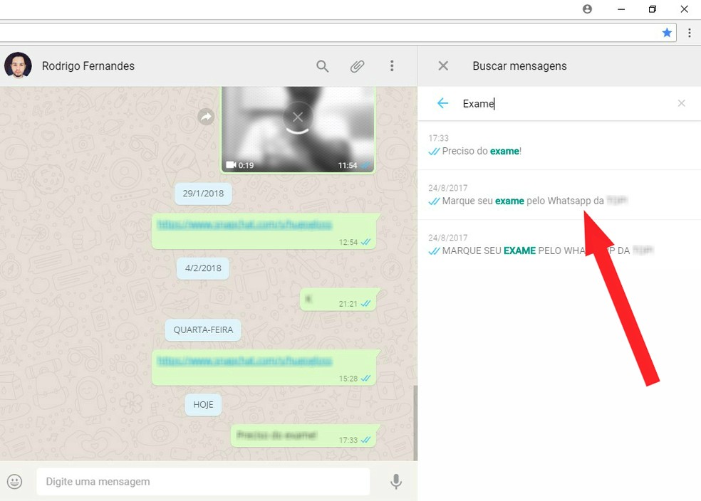 Identifique, pela data, a conversa antiga que deseja visualizar no WhatsApp Web (Foto: Reprodução/Rodrigo Fernandes)