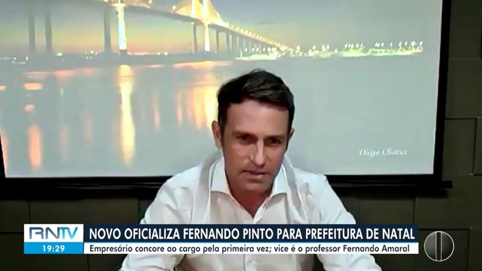 Novo oficializa candidatura de Fernando Pinto à Prefeitura de Natal — Foto: Reprodução/Inter TV Cabugi
