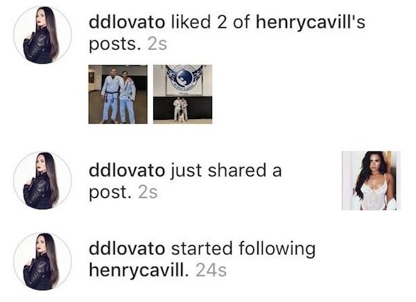 O flagrante das ações de Demi Lovato para chamar atenção de Henry Cavill (Foto: Instagram)