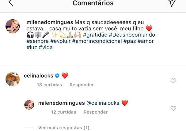 Milene Domingues e Celina Locks trocam corações nas redes sociais (Foto: Reprodução/Instagram)