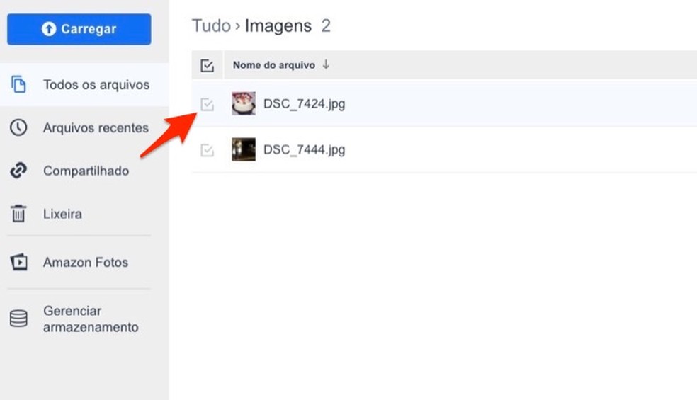 Ação para selecionar um arquivo armazenado no serviço online Amazon Drive — Foto: Reprodução/Marvin Costa