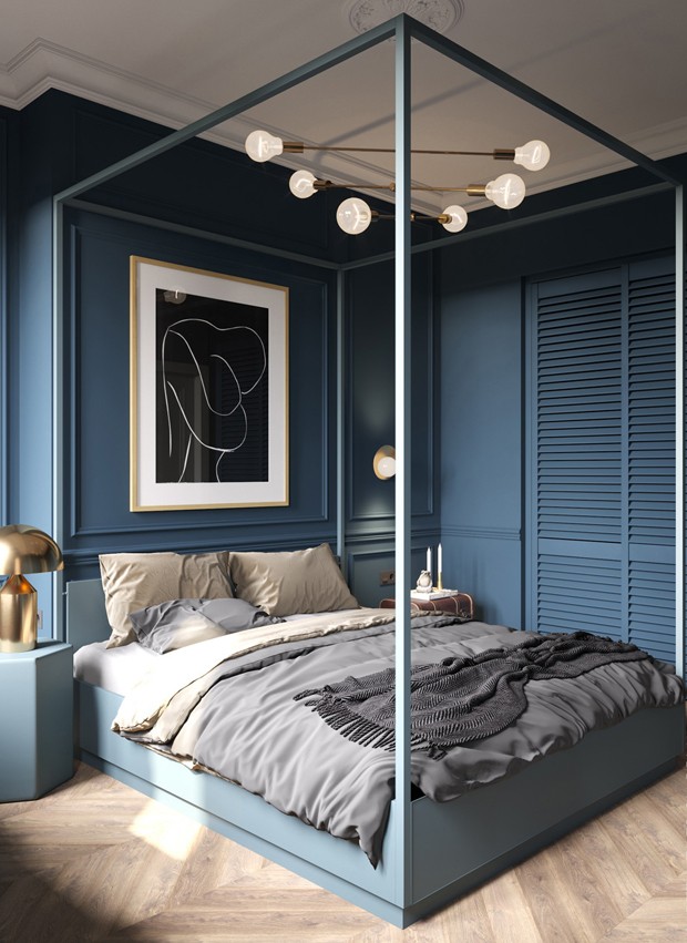 Décor do dia: quarto azul e cama com dossel (Foto: Cartelle Design/Divulgação)