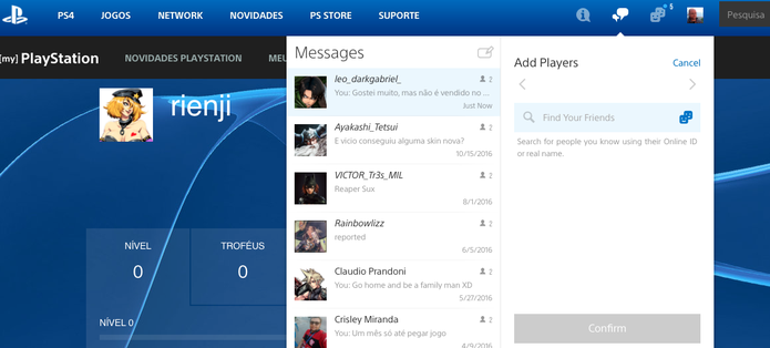 PlayStation lança perfil online para amigos do PS3 e PS4, saiba usar (Foto: Reprodução/Felipe Vinha)