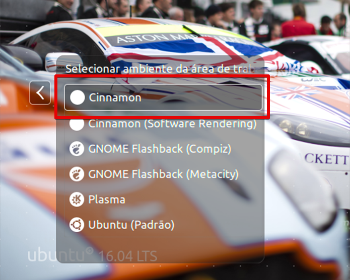 Na tela de login, clique na bolinha acima do nome de usuário para selecionar o Cinnamon (Foto: Reprodução/Filipe Garrett)