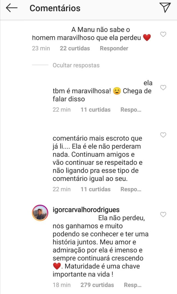 Igor Carvalho se proncia sobre fim de namoro com Manu Gavassi (Foto: Reprodução/Instagram)