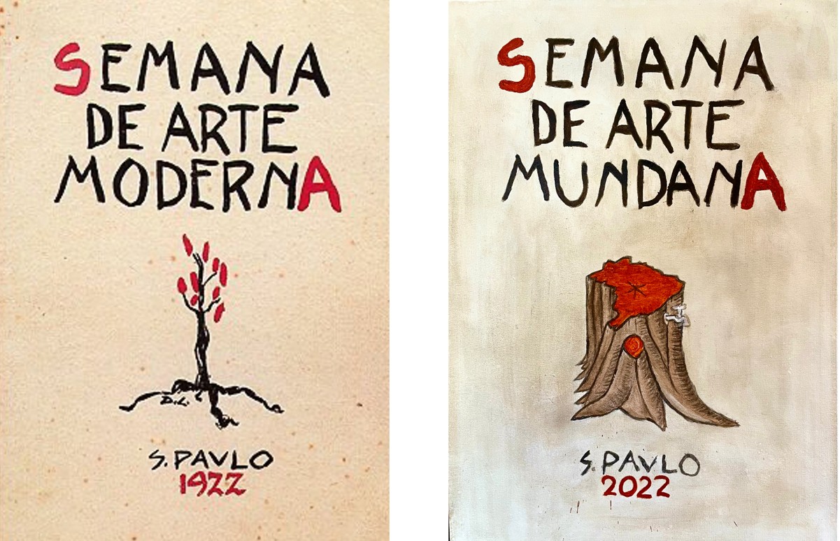 Cartaz da exposição do artivista Mundano é inspirado no convite à Semana de Arte Moderna de 1922  (Foto: Galeria Kogan Amaro / Divulgação)