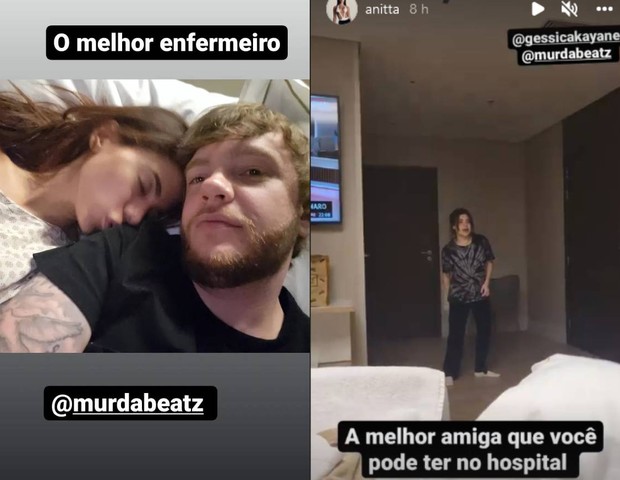 Anitta no hospital com o namorado, Murda Beatz, e Gkay (Foto: Reprodução/Instagram)