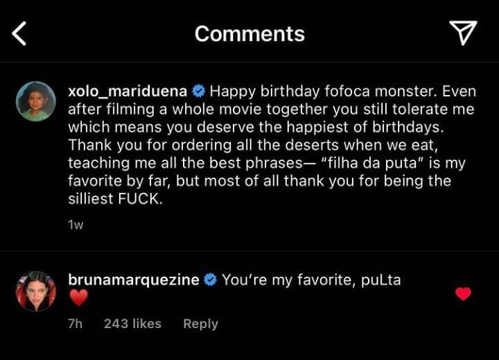 Bruna Marquezine responde parabéns de Xolo Maridueña e entrega apelido carinhoso (Foto: Reprodução/Instagram)