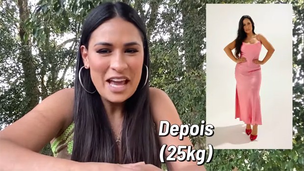 Simone faz antes e depois de emagrecer cinte e cinco quilos (Foto: Reprodução / Youtube)