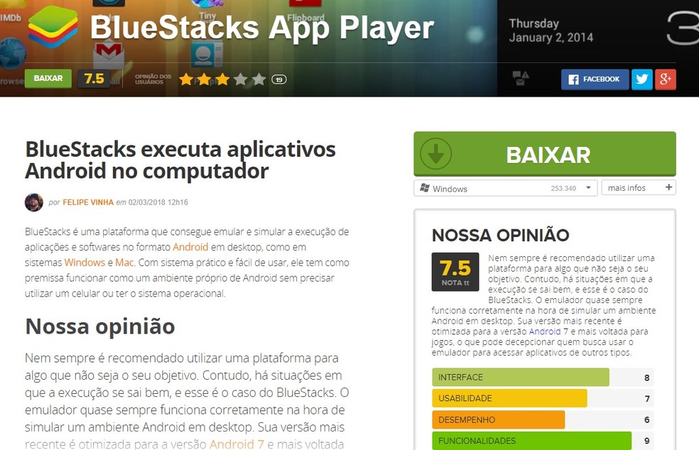 Baixe e instale o BlueStacks App Player — Foto: Reprodução/Nicollas Ribeiro
