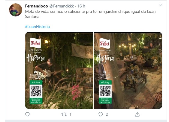Jardim enorme da mansão de Luan Santana vira meme durante live (Foto: Twitter)