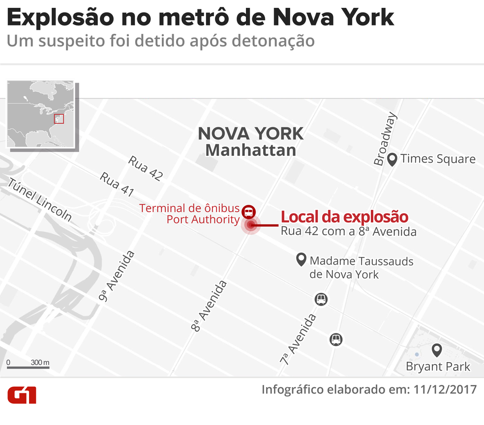 Explosão no metrô de Nova York (Foto: Arte/G1)
