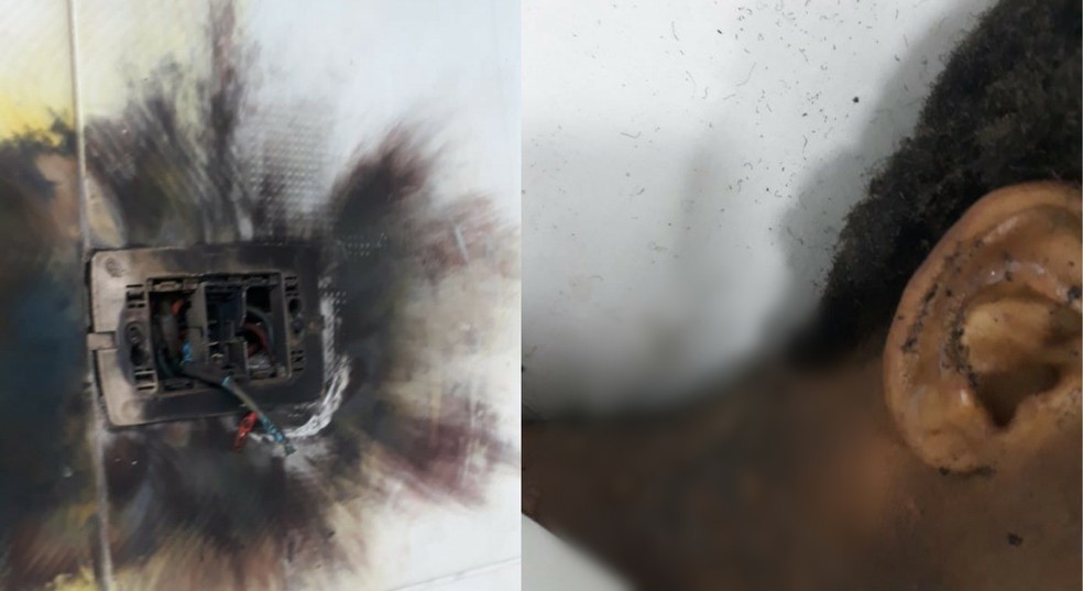 Raio atingiu residência, estourou tomadas, causou incêndio e queimou família em Santos, SP — Foto: Reprodução/Facebook/Viver no Morro e Região