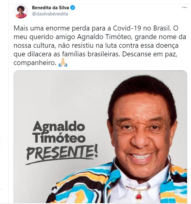 Benedita da Silva se despe de Agnaldo Timóteo (Foto: Reprodução Twitter)