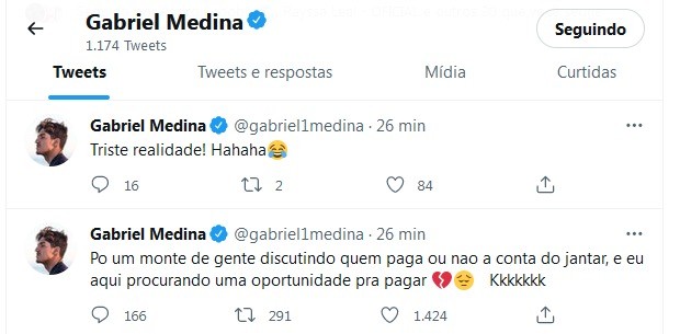 Posts de Gabriel Medida (Foto: Reprodução/Twitter)