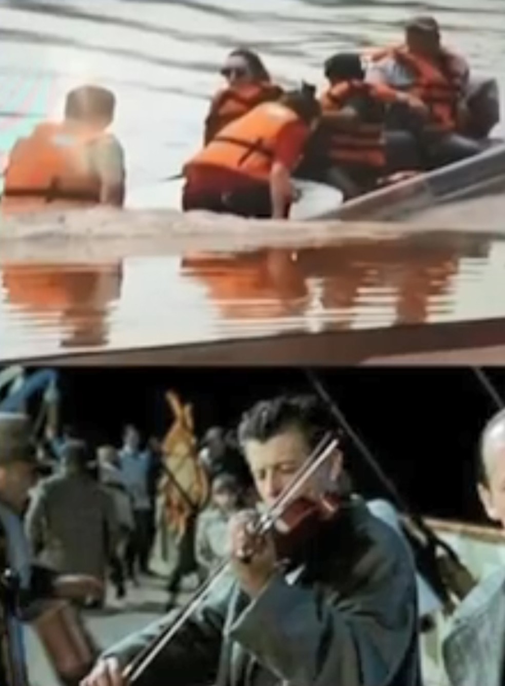 Meme do incidente com barco e cena do filme Titanic — Foto: Reprodução/TV TEM