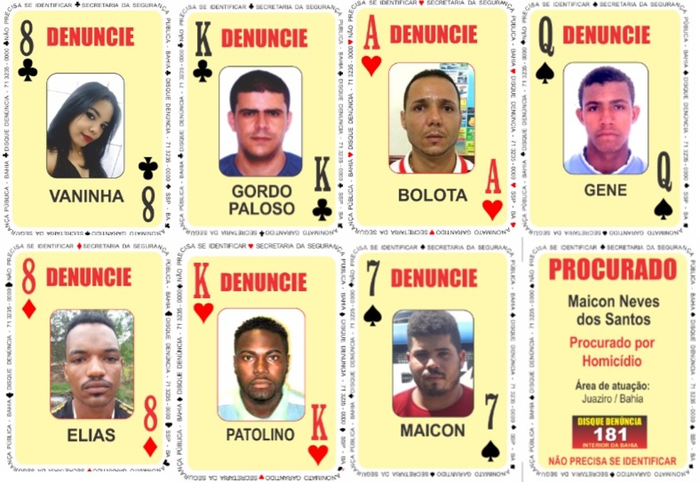 Novas cartas do Baralho do Crime da SSP-BA — Foto: SSP/ Divulgação