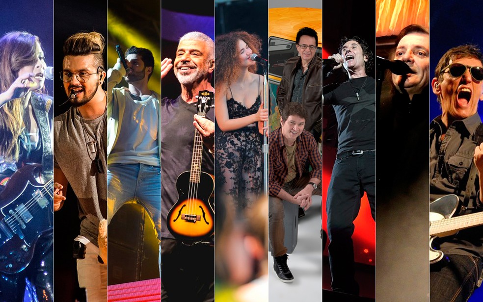 Pitty, Luan Santana, Alok, Lulu Santos, AnavitÃÂ³ria, Roupa Nova, Capital Inicial, FÃÂ¡bio JÃÂºnior, Paulo Miklos e Biquini CavadÃÂ£o sÃÂ£o atraÃÂ§ÃÂµes. (Foto: Arte/G1)