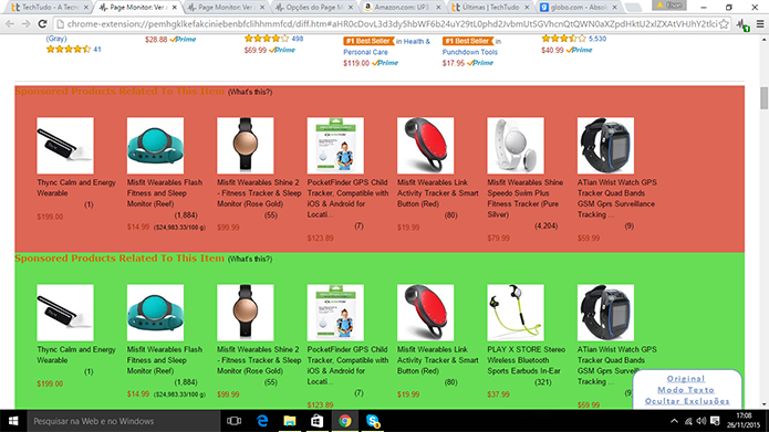 Page Monitor exibe página de loja com mudanças de itens e de ofertas (Foto: Reprodução/Elson de Souza)