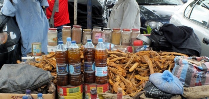 Venda de medicamentos tradicionais em mercado (Foto: Free Speech Radio News)