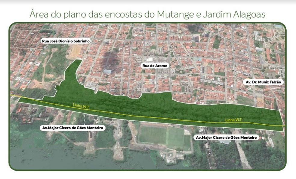  Plano para as encostas do Mutange e Jardim Alagoas, em Maceió, foi apresentado pela Braskem — Foto: Braskem