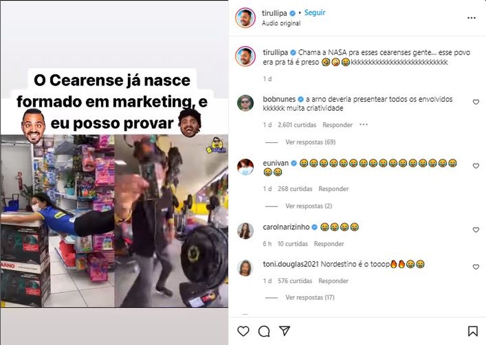 Comediante Tirullipa também compartilhou a propaganda da loja roraimense ao lado da versão do Piauí — Foto: Reprodução/Instagram/Tirullipa