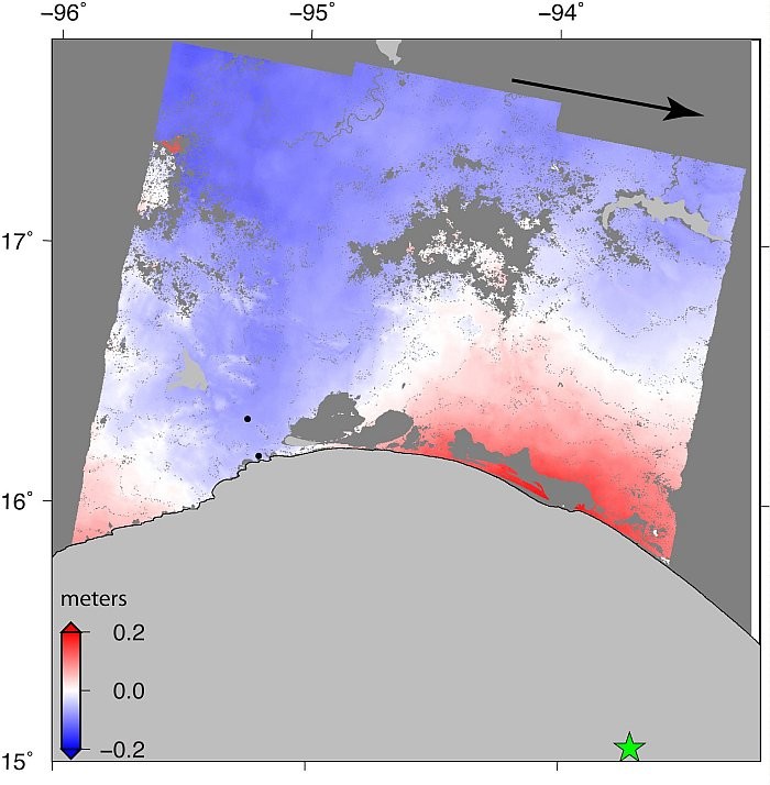 Radar da NASA mostra o movimento do abalo no México (Foto: NASA/JPL-Caltech/ESA/Copernicus)