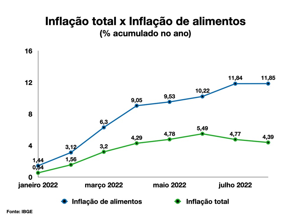 Inflação de alimentos — Foto: IBGE (reprodução)