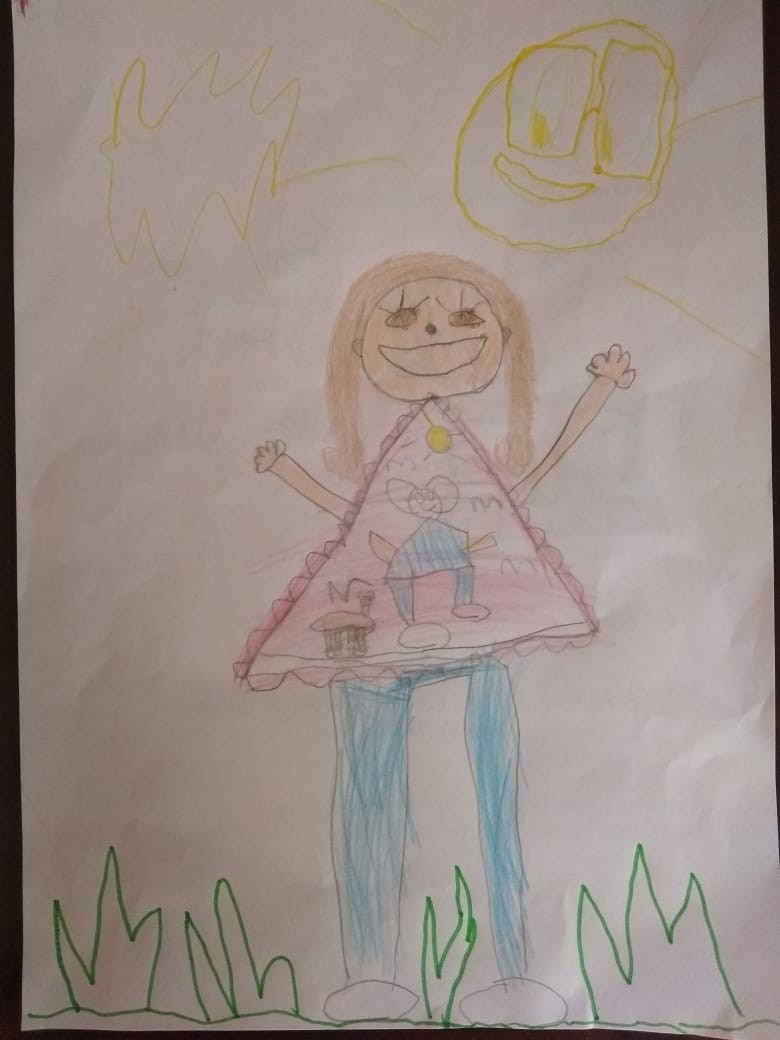 Pessoas e significados nesta garatuja da Isis, de 6 anos (Foto: Arquivo Pessoal)