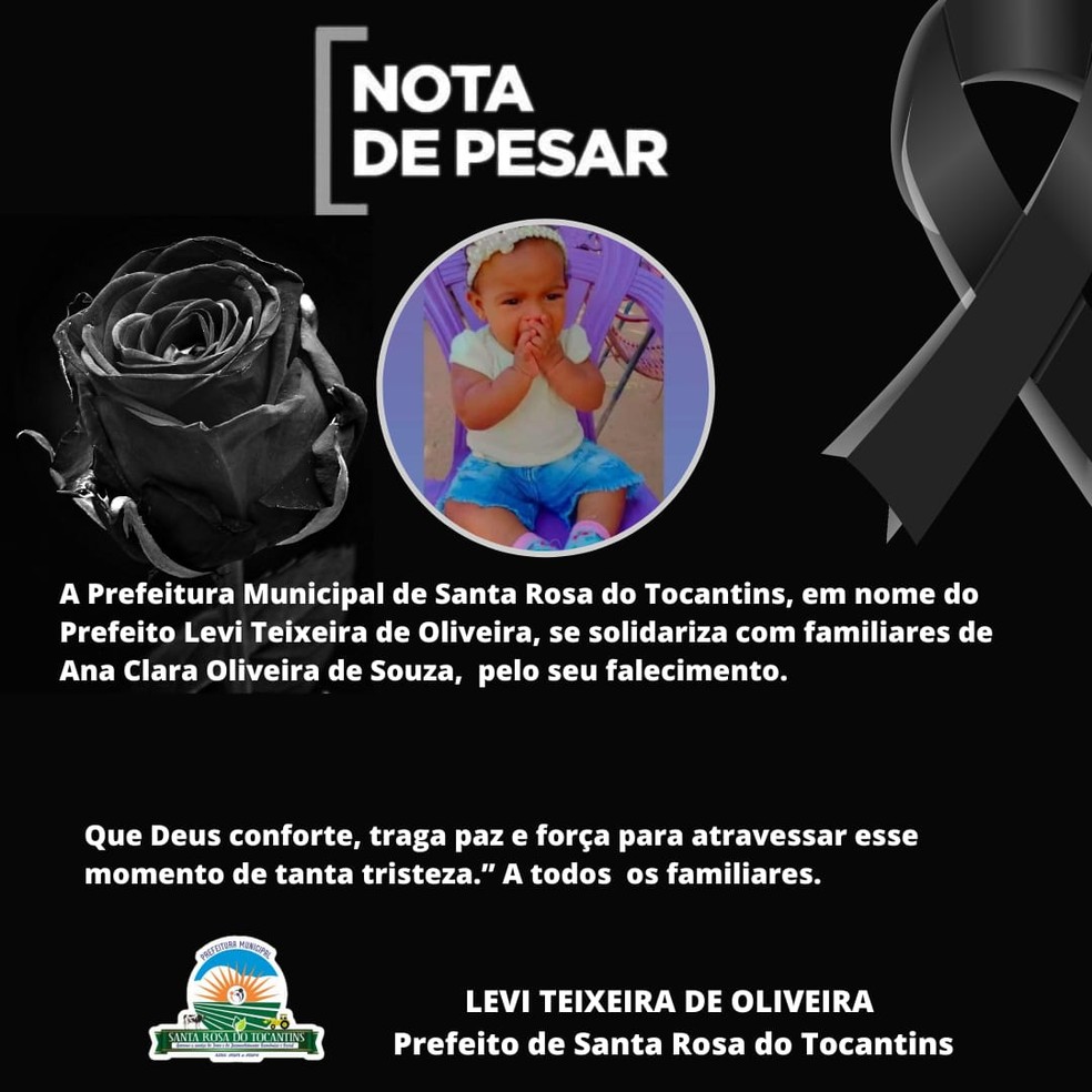 Nota de pesar emitida pelo município — Foto:  Reprodução
