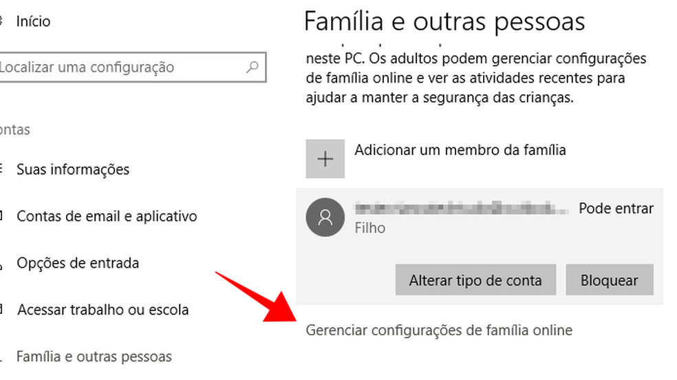 Gerencie uma conta de criança no Windows 10 (Foto: Reprodução/Paulo Alves)