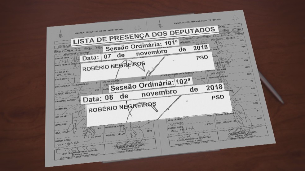 Deputado distrital Robério Negreiros ‘assina’ presença na CLDF enquanto viaja para fora do país — Foto: TV Globo/Reprodução