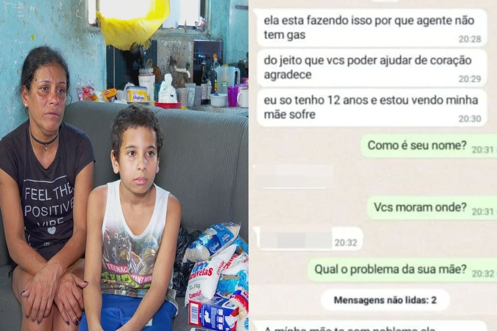 Mãe de menino que comoveu web com pedido de ajuda relata doações no litoral de SP — Foto: Reprodução/TV Tribuna