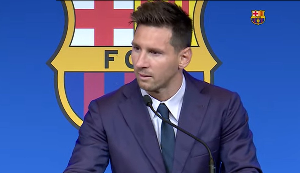 Messi dá coletiva se despedindo do Barcelona — Foto: Site oficial do Barcelona