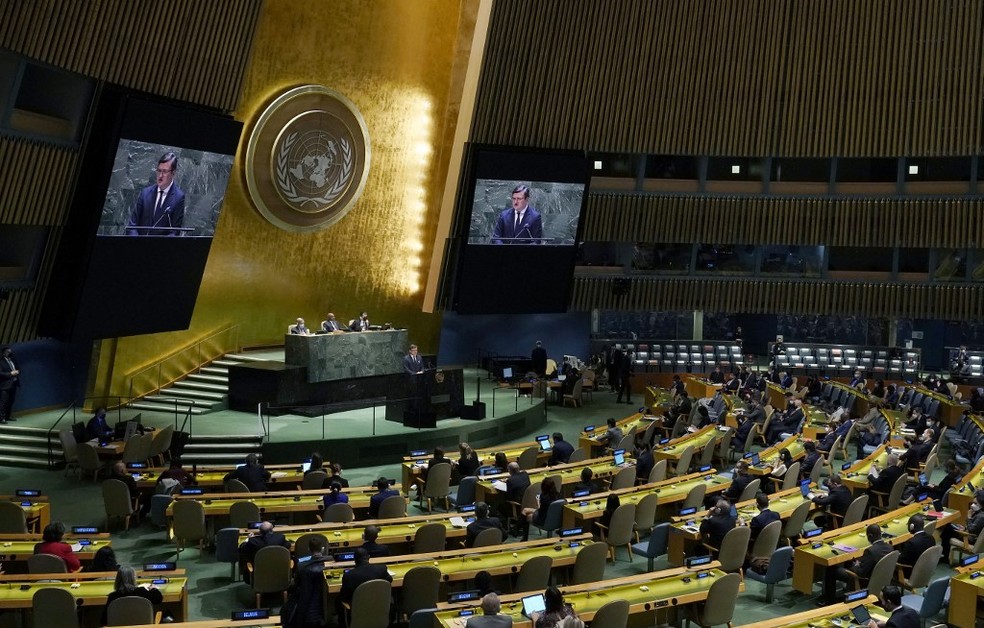 Reunião da ONU em 23 de fevereiro de 2022 — Foto: Timothy A. Clary / AFP