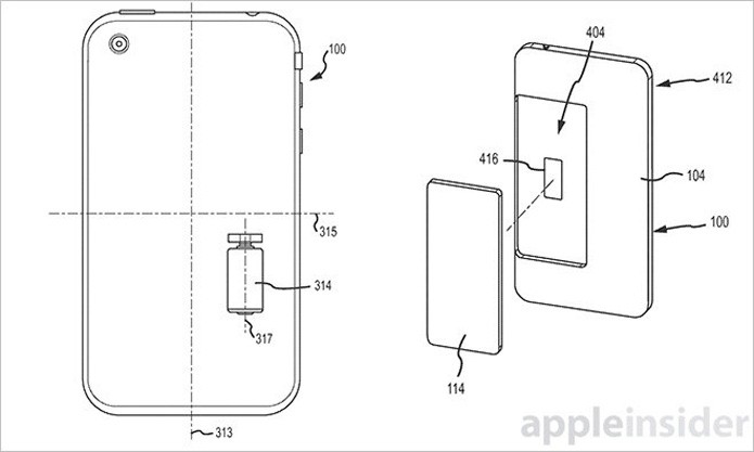 Esquema mostra a disposição dos sensores e do motor responsável por garantir quedas mais suaves ao iPhone (Foto: Reprodução/AppleInsider)