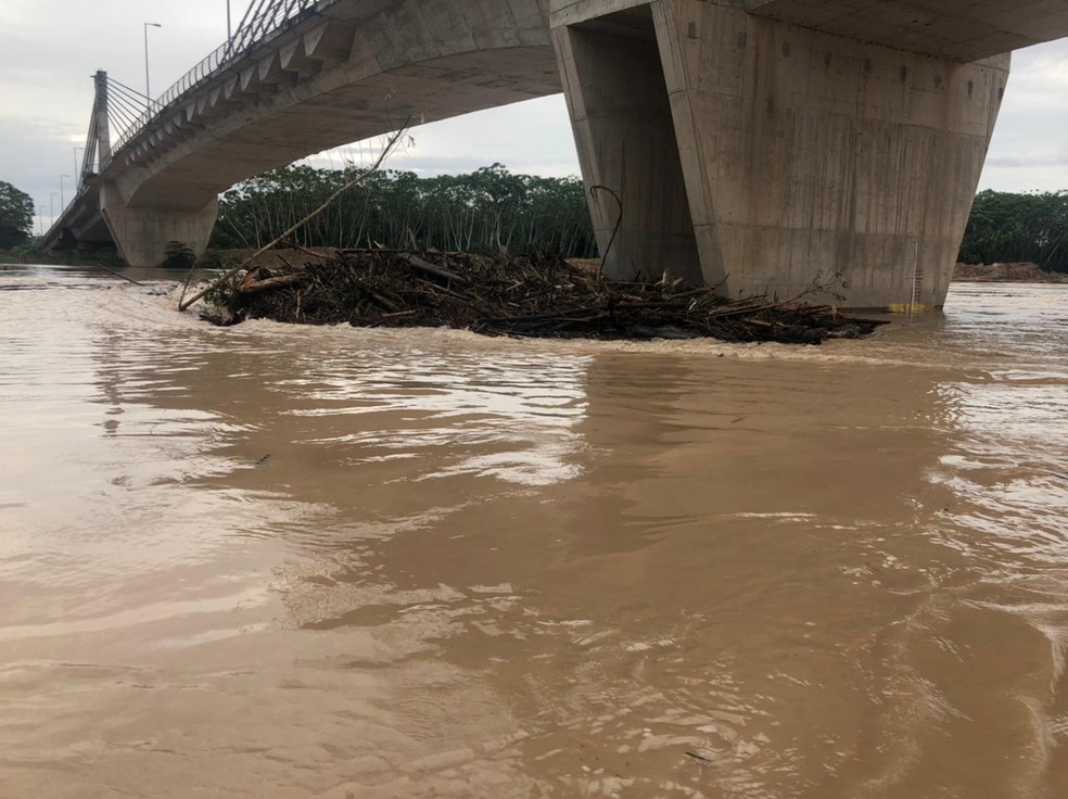 Rio Tarauacá marca 10,15 metros no início da noite desta terça-feira (22) — Foto: Arquivo/Defesa Civil Municipal